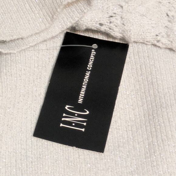 INC International Concepts Silver Metallic Ruffled Puff Sleeve Sweater XL - Picture 8 of 9